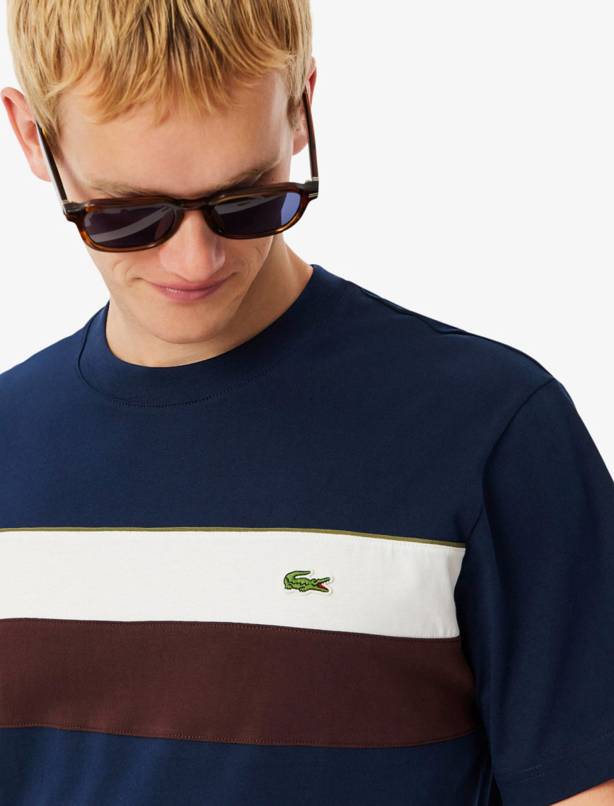 Lacoste Erkek Classic Fit Bisiklet Yaka Renk Bloklu Lacivert T-Shirt Lacoste Erkek Classic Fit Bisiklet Yaka Renk Bloklu Lacivert T-Shirt