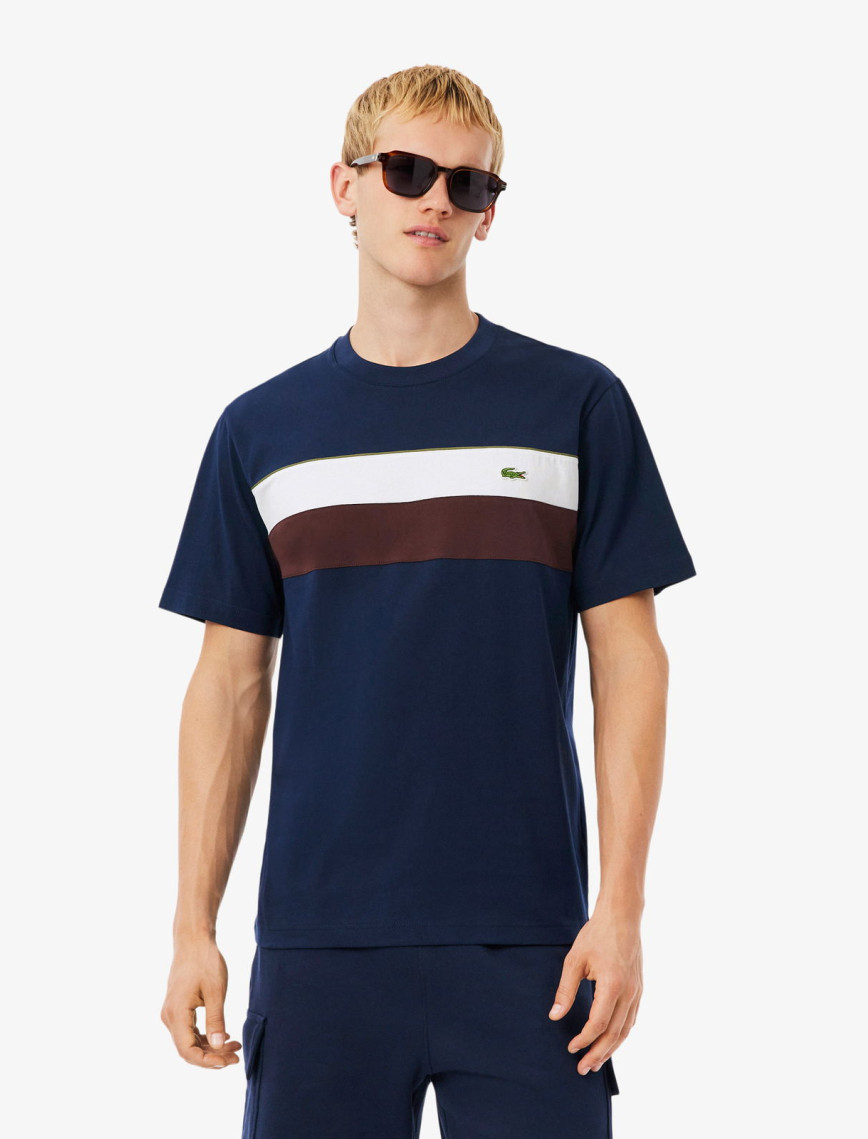 Lacoste Erkek Classic Fit Bisiklet Yaka Renk Bloklu Lacivert T-Shirt Lacoste Erkek Classic Fit Bisiklet Yaka Renk Bloklu Lacivert T-Shirt