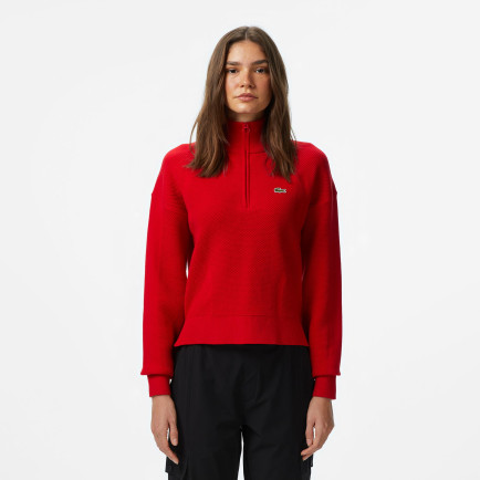 Lacoste Kadın Relaxed Fit Yarım Fermuarlı Kırmızı Kazak Lacoste Kadın Relaxed Fit Yarım Fermuarlı Kırmızı Kazak