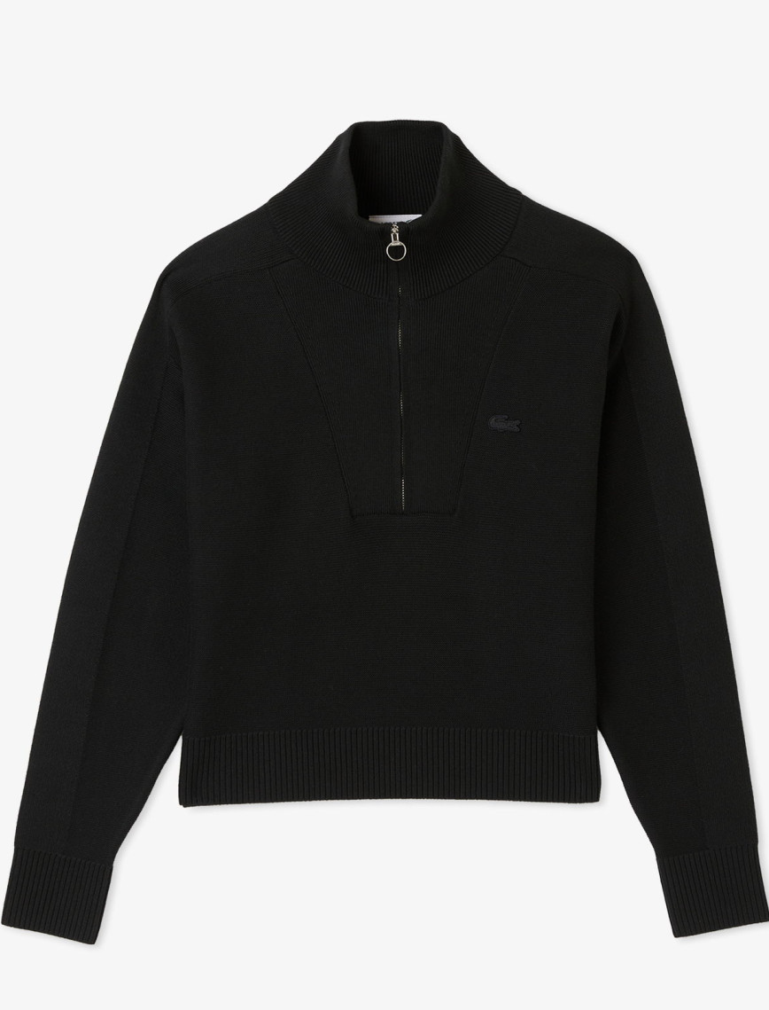 Lacoste Kadın Classic Fit Yarım Fermuarlı Siyah Kazak Lacoste Kadın Classic Fit Yarım Fermuarlı Siyah Kazak