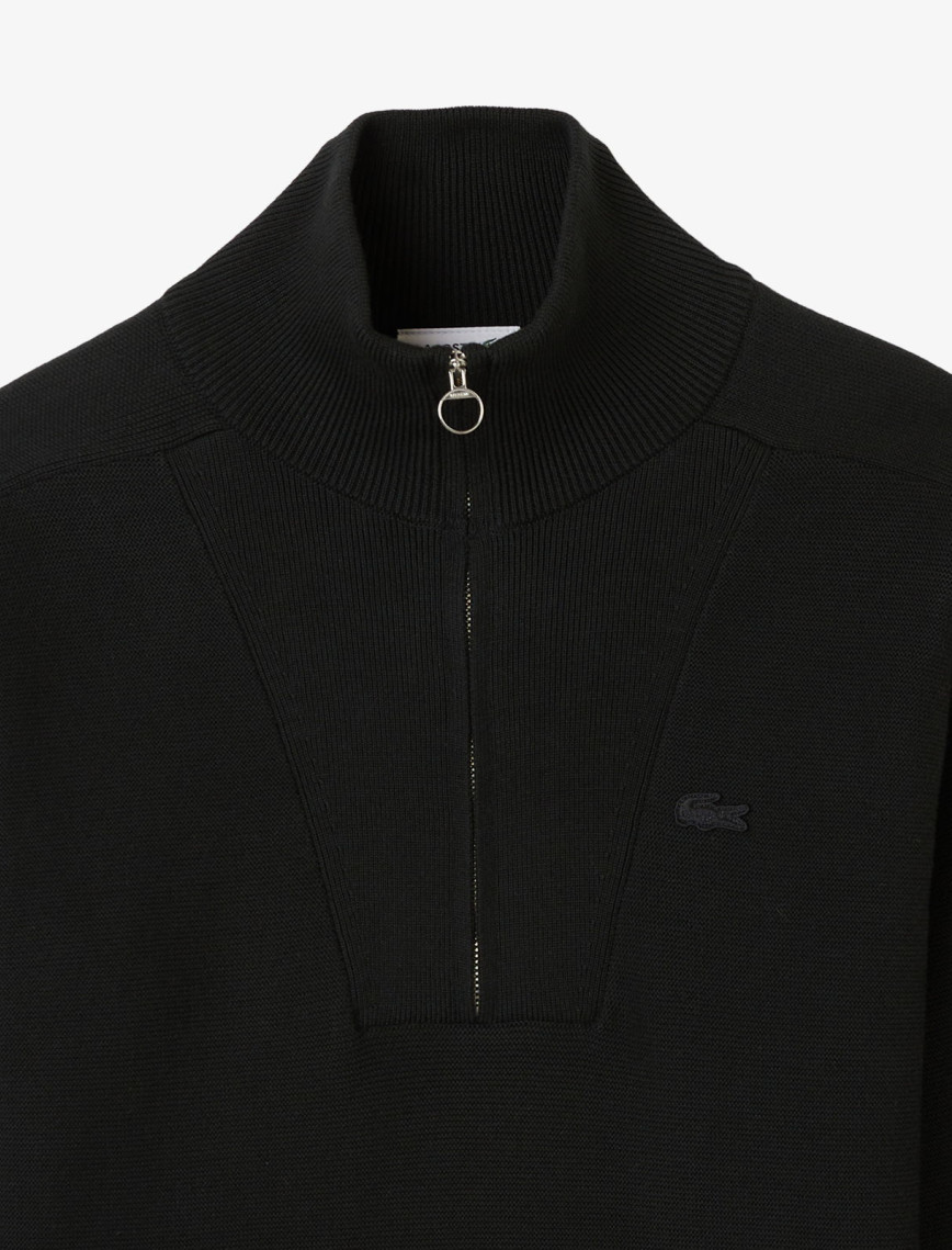 Lacoste Kadın Classic Fit Yarım Fermuarlı Siyah Kazak Lacoste Kadın Classic Fit Yarım Fermuarlı Siyah Kazak