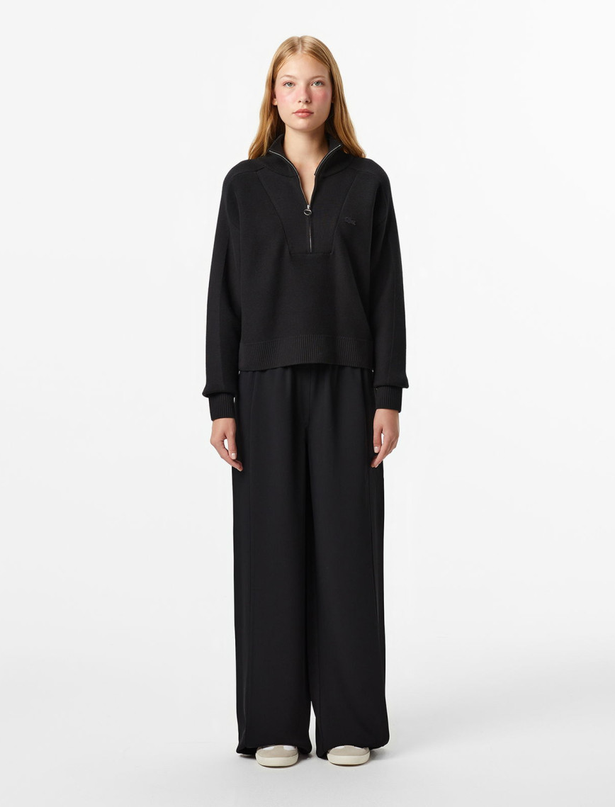 Lacoste Kadın Classic Fit Yarım Fermuarlı Siyah Kazak Lacoste Kadın Classic Fit Yarım Fermuarlı Siyah Kazak