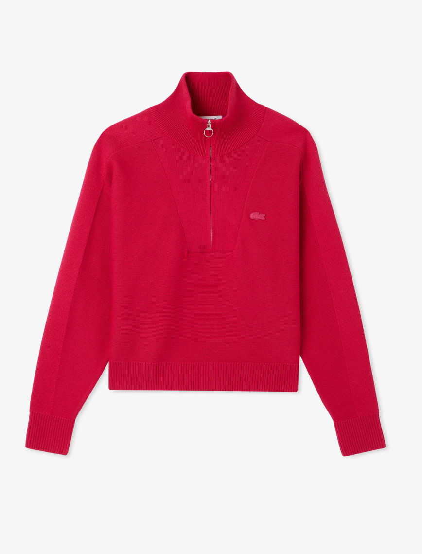 Lacoste Kadın Classic Fit Yarım Fermuarlı Kırmızı Kazak Lacoste Kadın Classic Fit Yarım Fermuarlı Kırmızı Kazak