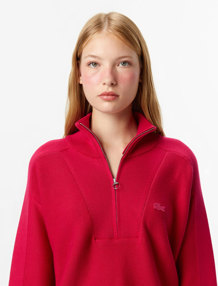 Lacoste Kadın Classic Fit Yarım Fermuarlı Kırmızı Kazak Lacoste Kadın Classic Fit Yarım Fermuarlı Kırmızı Kazak