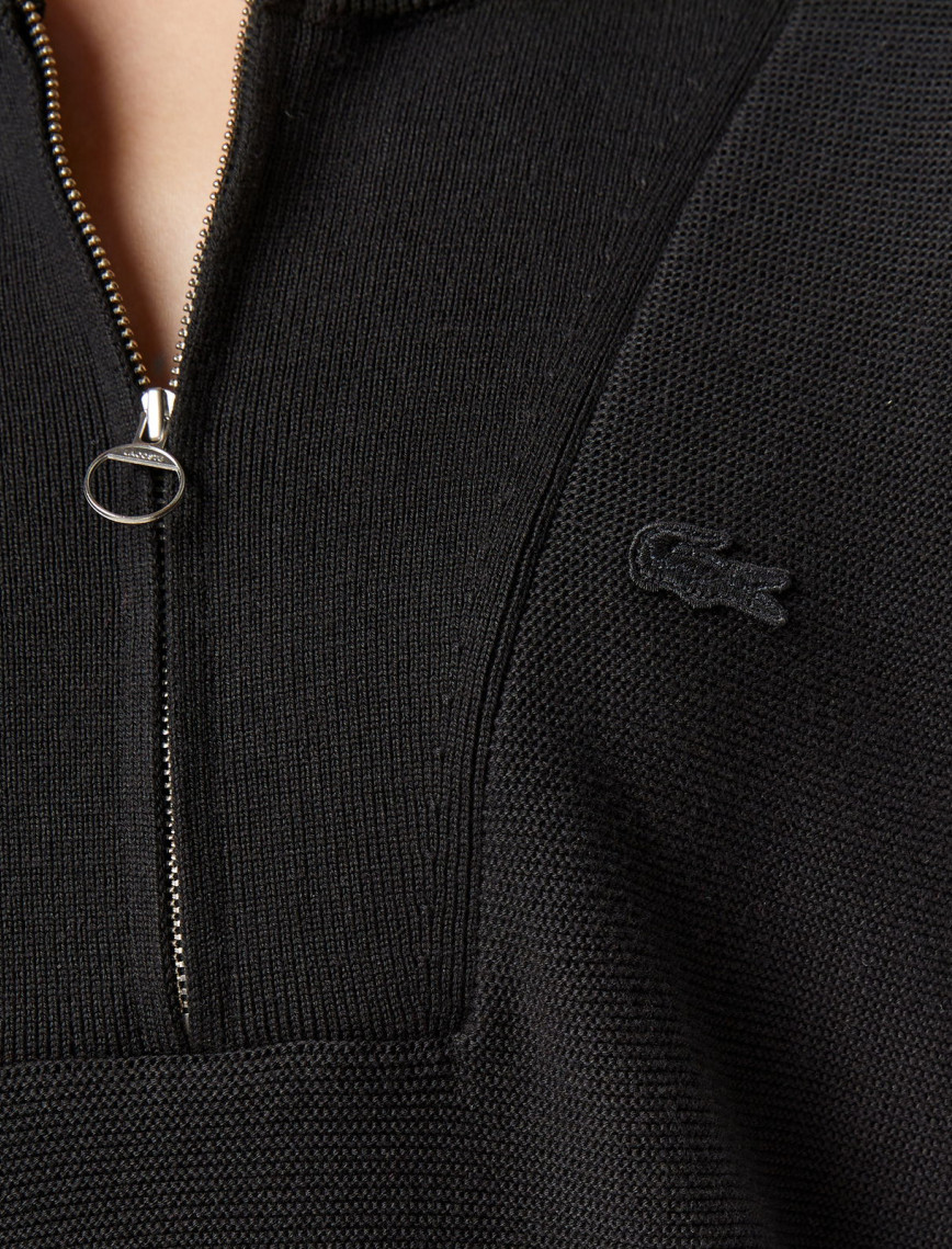 Lacoste Kadın Classic Fit Yarım Fermuarlı Siyah Kazak Lacoste Kadın Classic Fit Yarım Fermuarlı Siyah Kazak