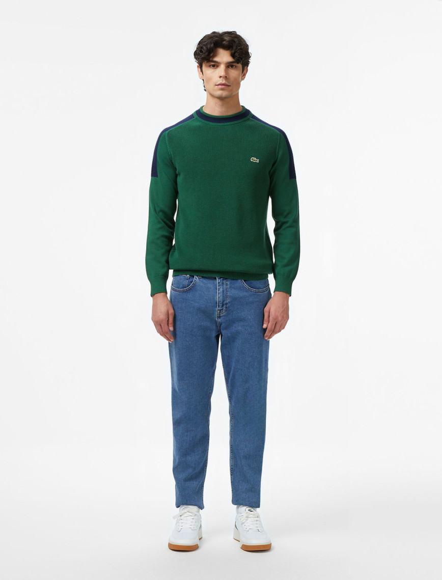 Lacoste Erkek Classic Fit Bisiklet Yaka Renk Bloklu Yeşil Kazak Lacoste Erkek Classic Fit Bisiklet Yaka Renk Bloklu Yeşil Kazak