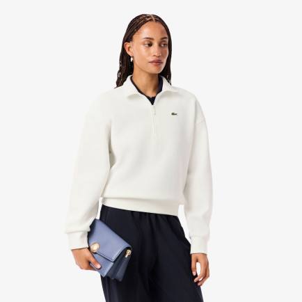 Lacoste Kadın Relaxed Fit Yarım Fermuarlı Beyaz Sweatshirt Lacoste Kadın Relaxed Fit Yarım Fermuarlı Beyaz Sweatshirt
