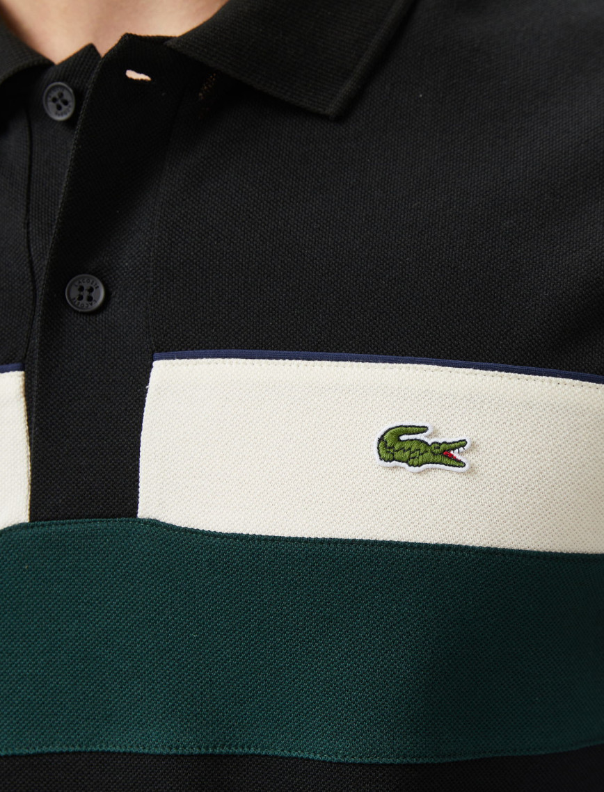 Lacoste Erkek Regular Fit Renk Bloklu Siyah Polo Lacoste Erkek Regular Fit Renk Bloklu Siyah Polo
