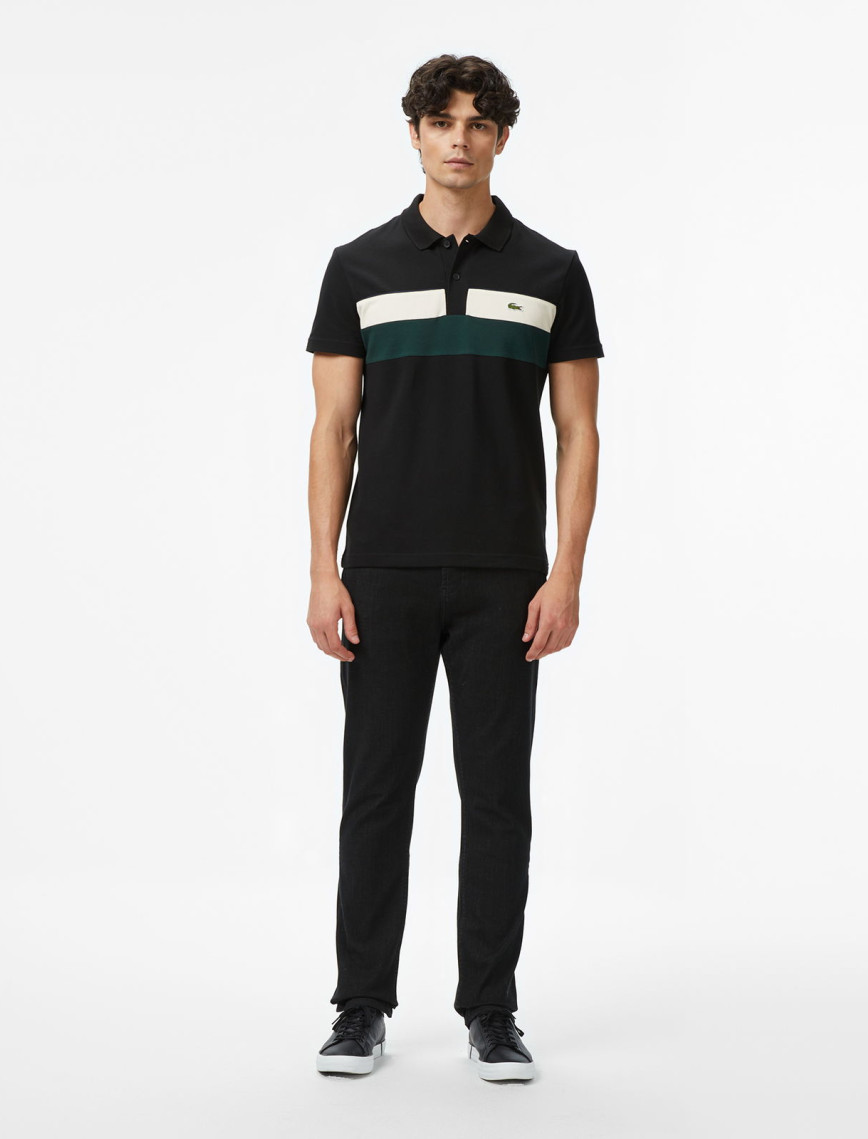 Lacoste Erkek Regular Fit Renk Bloklu Siyah Polo Lacoste Erkek Regular Fit Renk Bloklu Siyah Polo