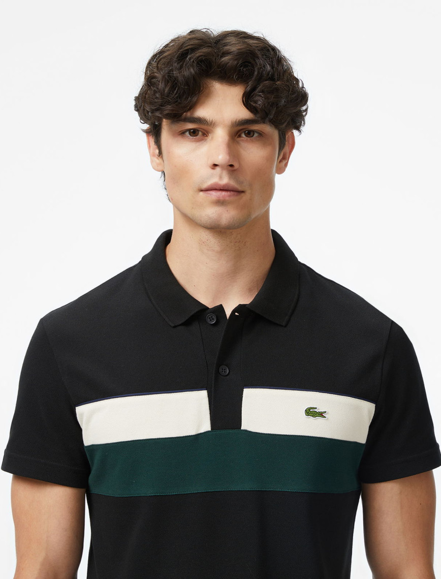 Lacoste Erkek Regular Fit Renk Bloklu Siyah Polo Lacoste Erkek Regular Fit Renk Bloklu Siyah Polo