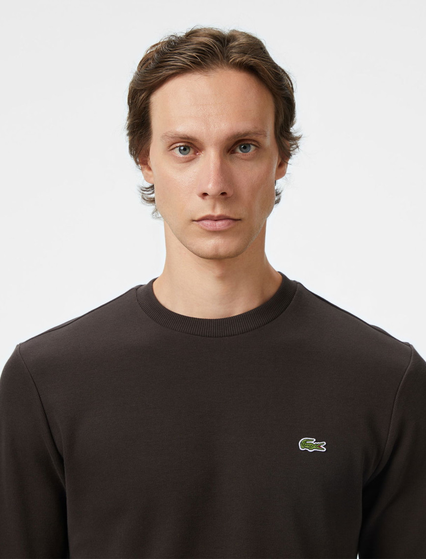 Lacoste Erkek Regular Fit Uzun Kollu Bisiklet Yaka Kahverengi T-Shirt