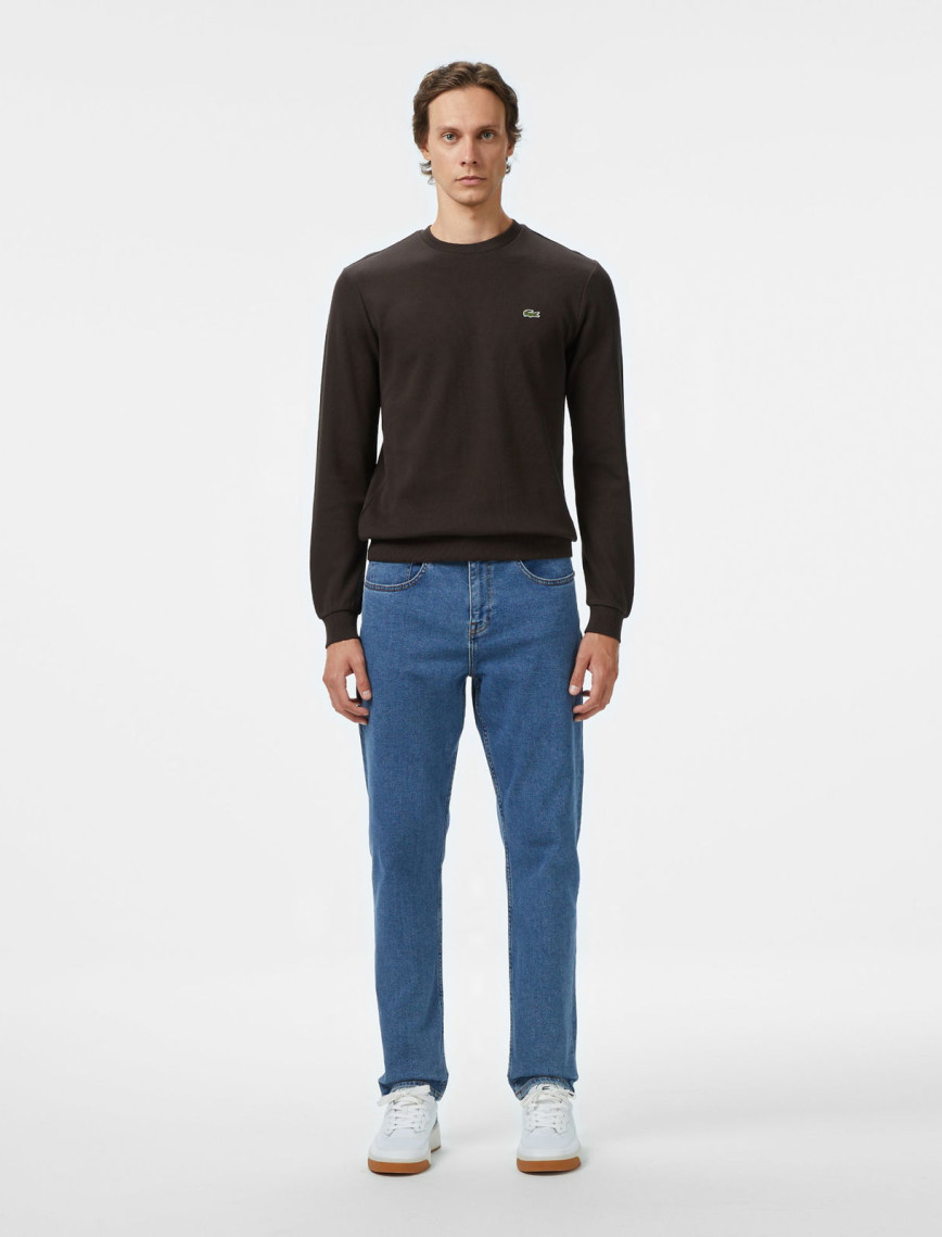 Lacoste Erkek Regular Fit Uzun Kollu Bisiklet Yaka Kahverengi T-Shirt