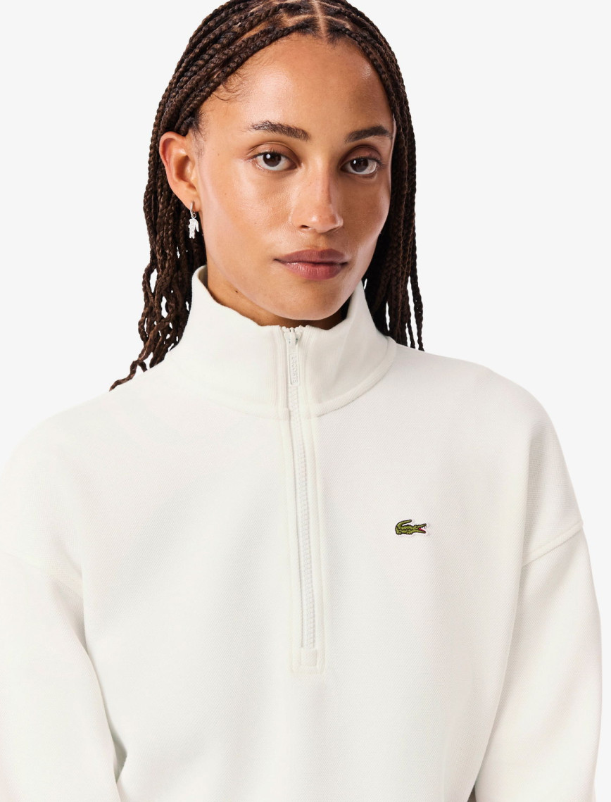 Lacoste Kadın Relaxed Fit Yarım Fermuarlı Beyaz Sweatshirt Lacoste Kadın Relaxed Fit Yarım Fermuarlı Beyaz Sweatshirt