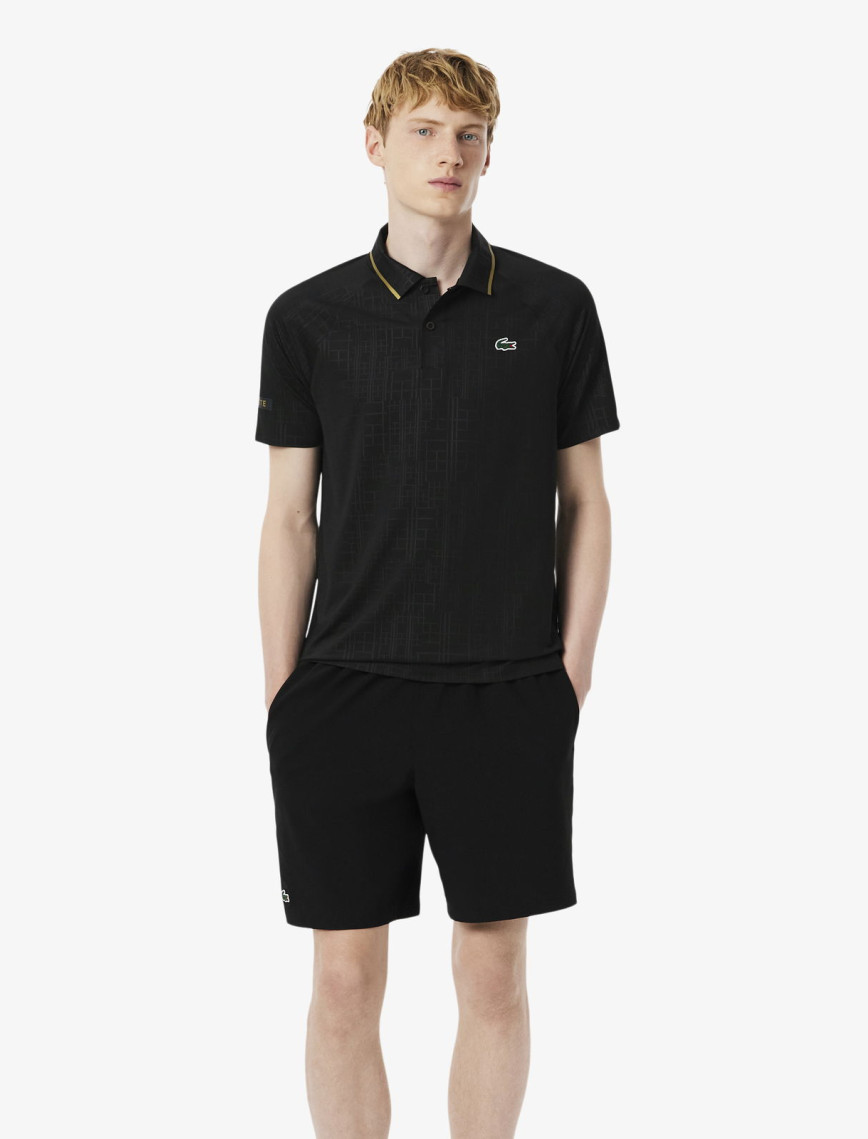 Lacoste Tennis x Novak Djokovic Erkek Slim Fit Desenli Siyah Polo Lacoste Tennis x Novak Djokovic Erkek Slim Fit Desenli Siyah Polo