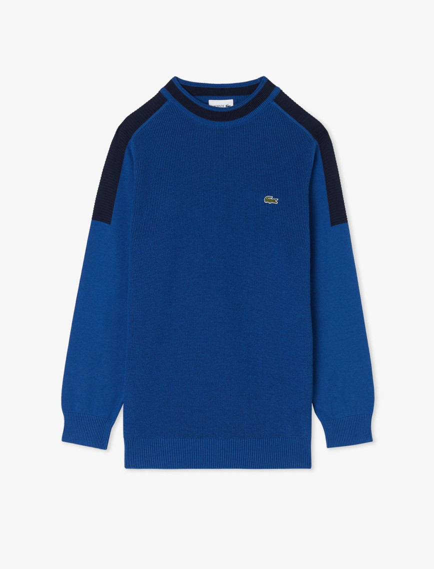 Lacoste Erkek Classic Fit Bisiklet Yaka Renk Bloklu Mavi Kazak Lacoste Erkek Classic Fit Bisiklet Yaka Renk Bloklu Mavi Kazak