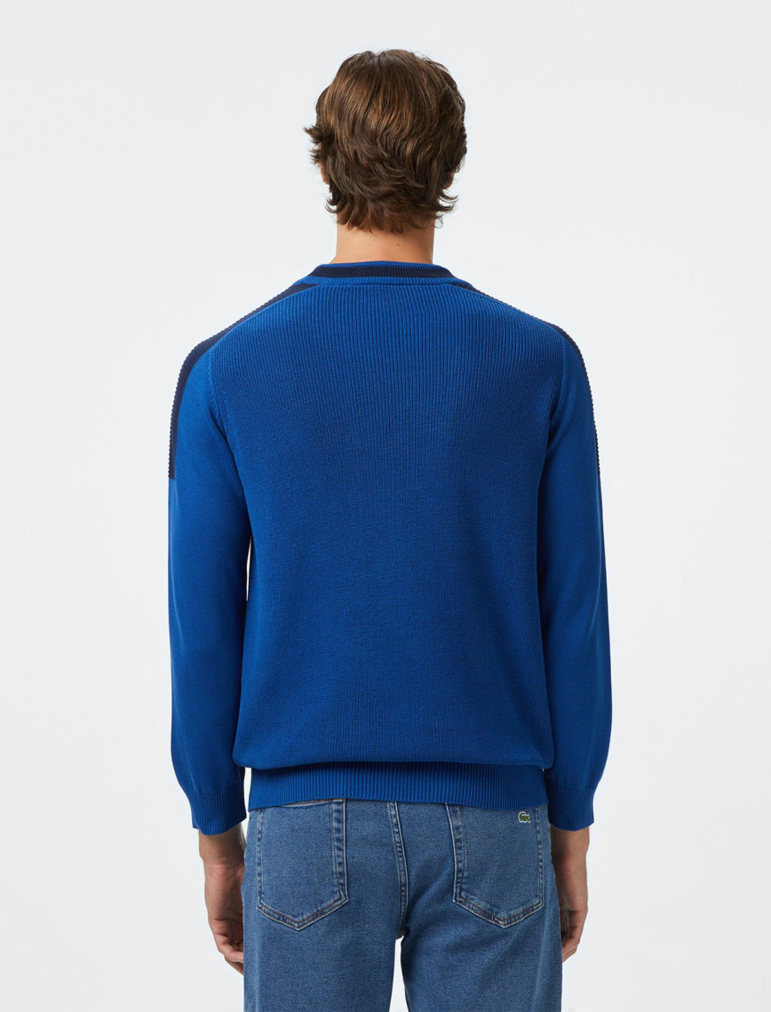 Lacoste Erkek Classic Fit Bisiklet Yaka Renk Bloklu Mavi Kazak Lacoste Erkek Classic Fit Bisiklet Yaka Renk Bloklu Mavi Kazak
