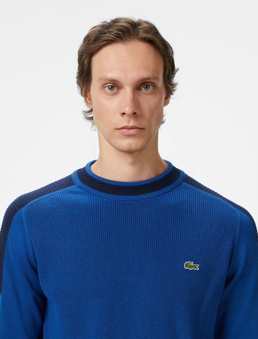 Lacoste Erkek Classic Fit Bisiklet Yaka Renk Bloklu Mavi Kazak Lacoste Erkek Classic Fit Bisiklet Yaka Renk Bloklu Mavi Kazak