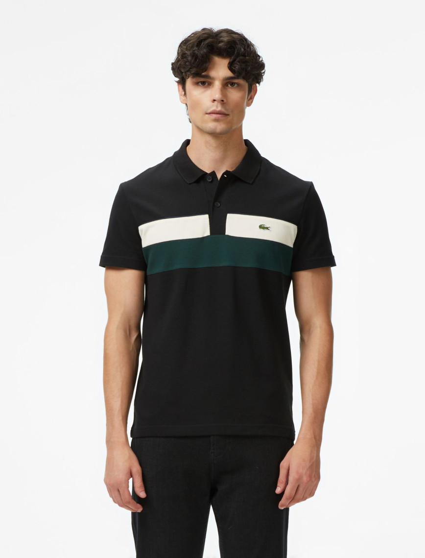Lacoste Erkek Regular Fit Renk Bloklu Siyah Polo Lacoste Erkek Regular Fit Renk Bloklu Siyah Polo