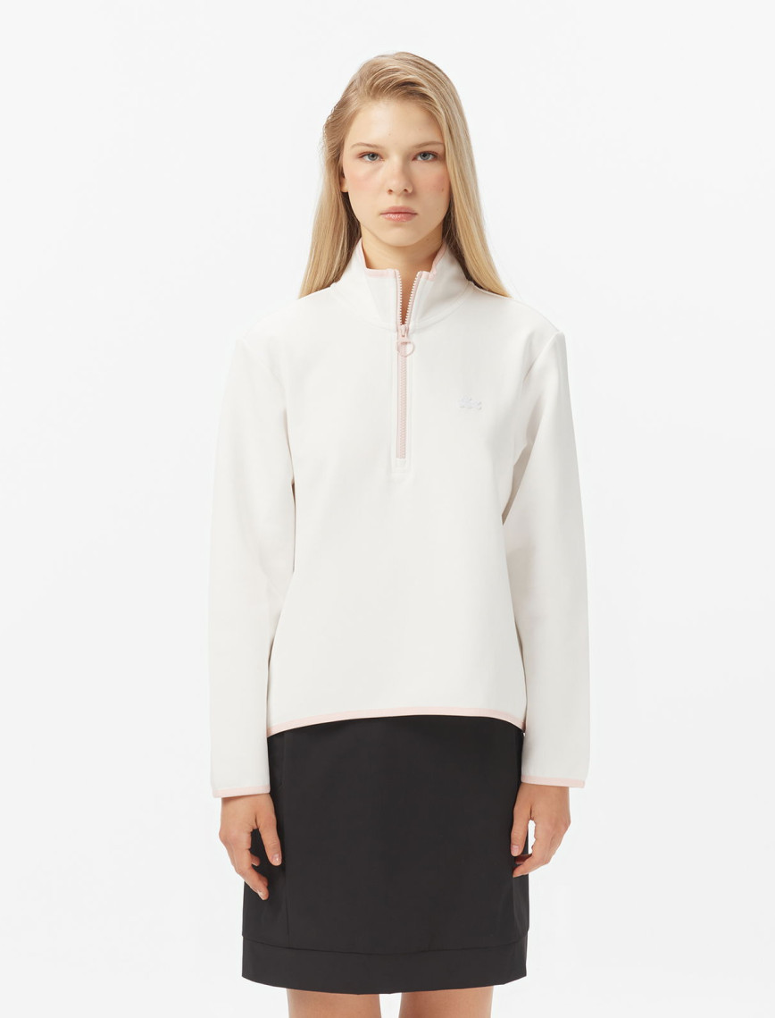 Lacoste Kadın Regular Fit Yarım Fermuarlı Beyaz Sweatshirt Lacoste Kadın Regular Fit Yarım Fermuarlı Beyaz Sweatshirt