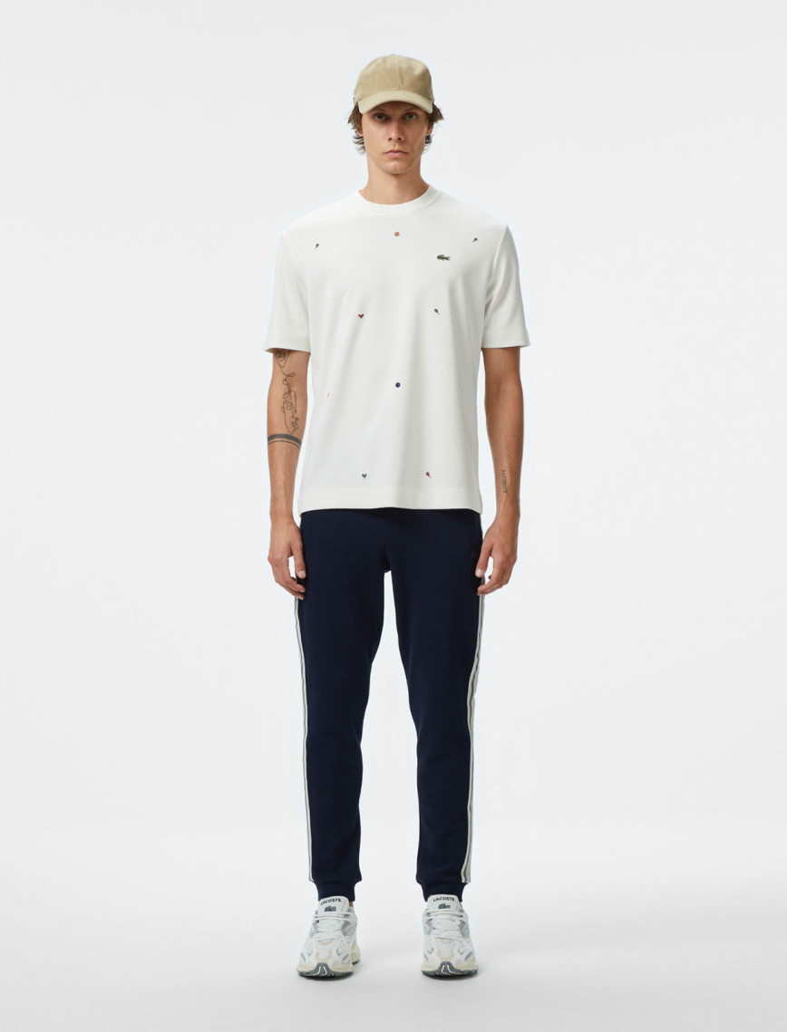 Lacoste Erkek Loose Fit Bisiklet Yaka Desenli Beyaz T-Shirt Lacoste Erkek Loose Fit Bisiklet Yaka Desenli Beyaz T-Shirt