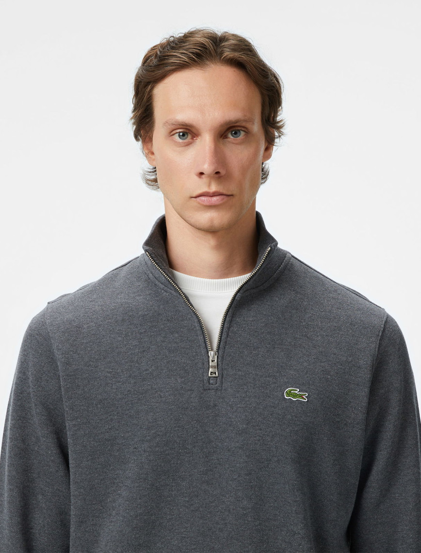 Lacoste Erkek Classic Fit Yarım Fermuarlı Gri Sweatshirt