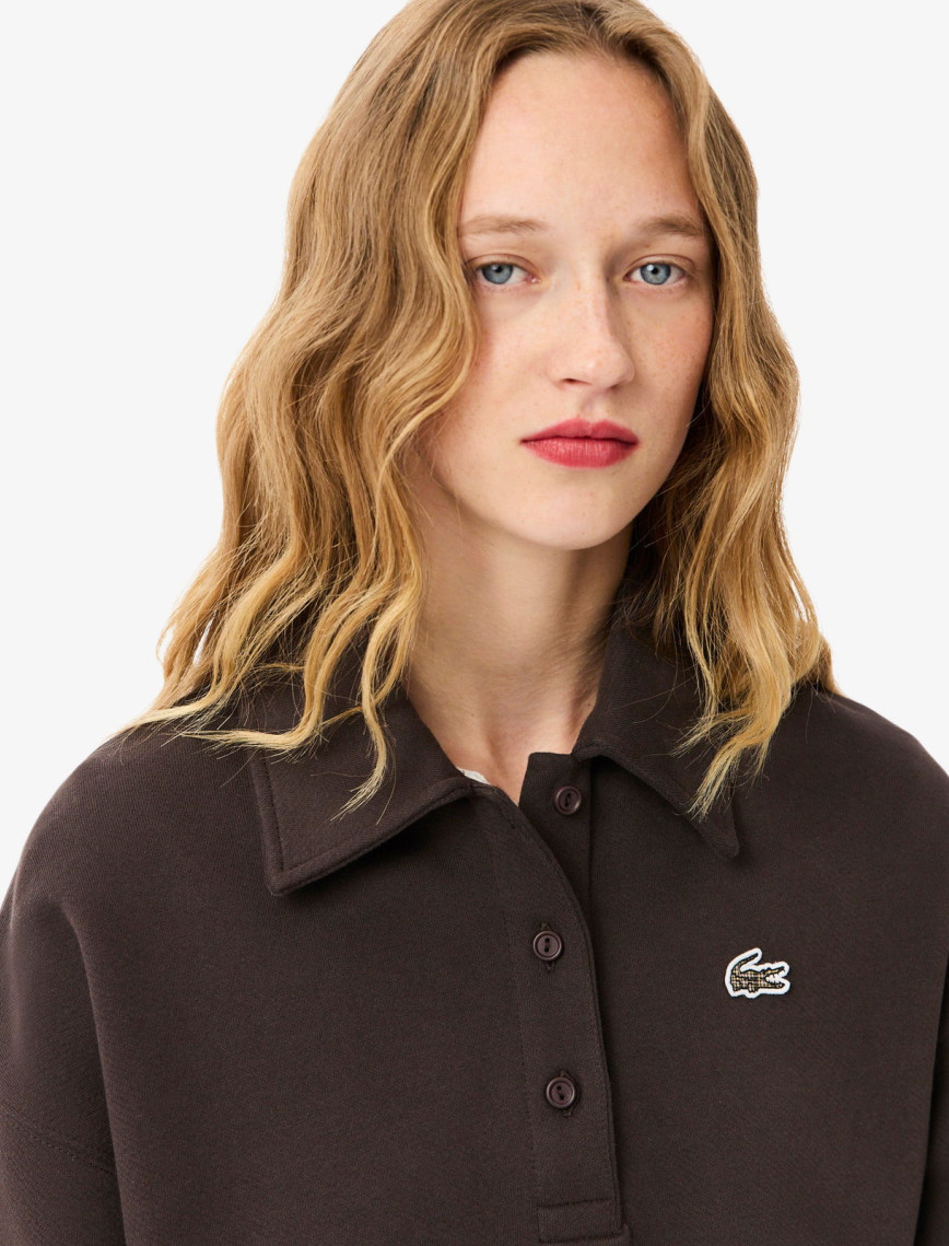 Lacoste Kadın Oversize Fit Polo Yaka Kahverengi Sweatshirt