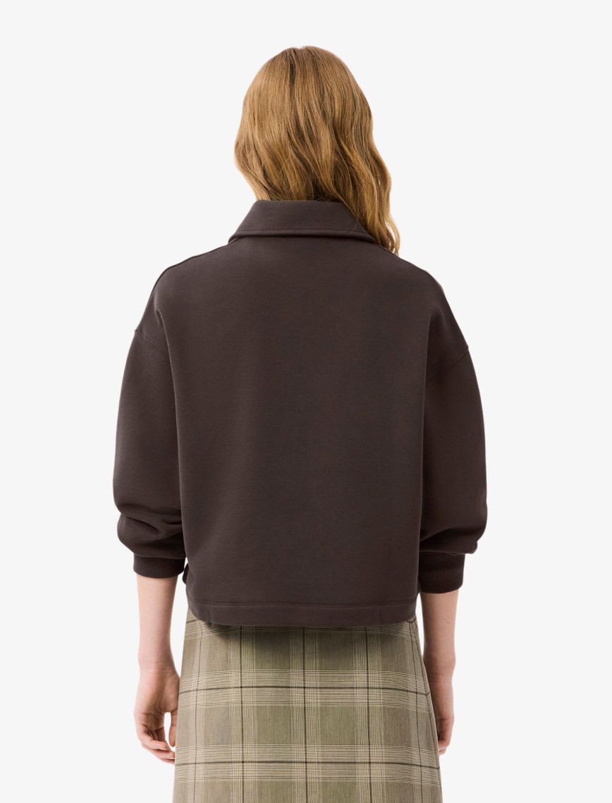 Lacoste Kadın Oversize Fit Polo Yaka Kahverengi Sweatshirt
