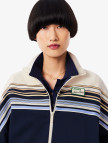 Lacoste Kadın Relaxed Fit Fermuarlı Çizgili Lacivert Sweatshirt