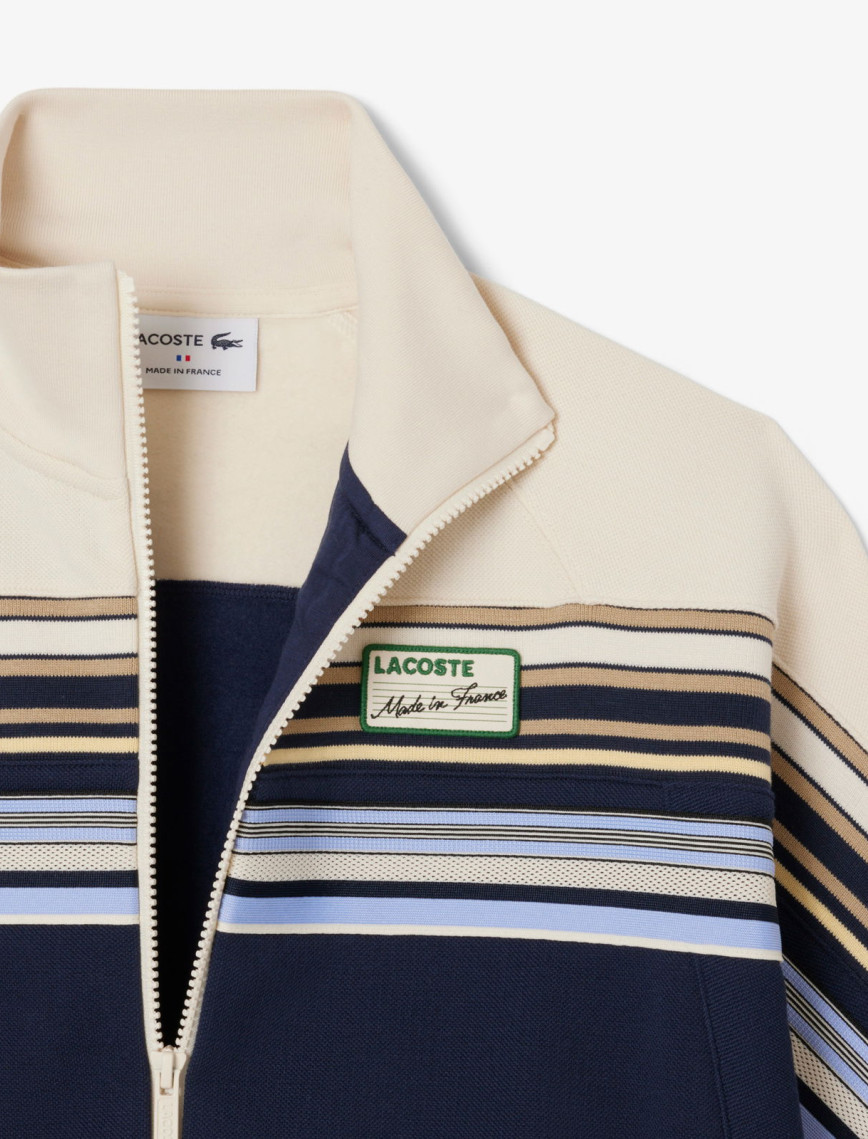 Lacoste Kadın Relaxed Fit Fermuarlı Çizgili Lacivert Sweatshirt