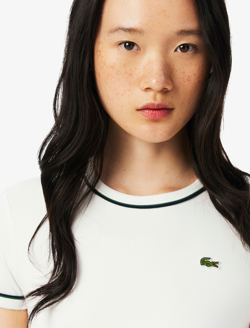 Lacoste Kadın Slim Fit Bisiklet Yaka Beyaz T-Shirt Lacoste Kadın Slim Fit Bisiklet Yaka Beyaz T-Shirt