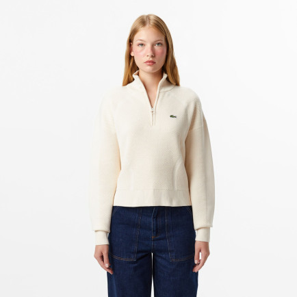 Lacoste Kadın Relaxed Fit Yarım Fermuarlı Krem Kazak Lacoste Kadın Relaxed Fit Yarım Fermuarlı Krem Kazak