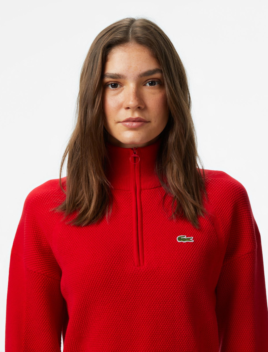 Lacoste Kadın Relaxed Fit Yarım Fermuarlı Kırmızı Kazak Lacoste Kadın Relaxed Fit Yarım Fermuarlı Kırmızı Kazak