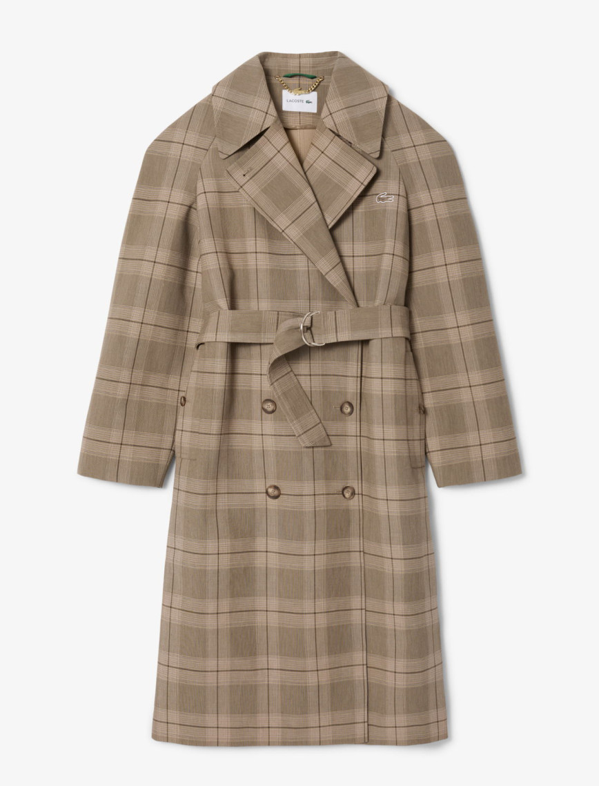 Lacoste Kadın Relaxed Fit Ekose Bej Kaban Lacoste Kadın Relaxed Fit Ekose Bej Kaban