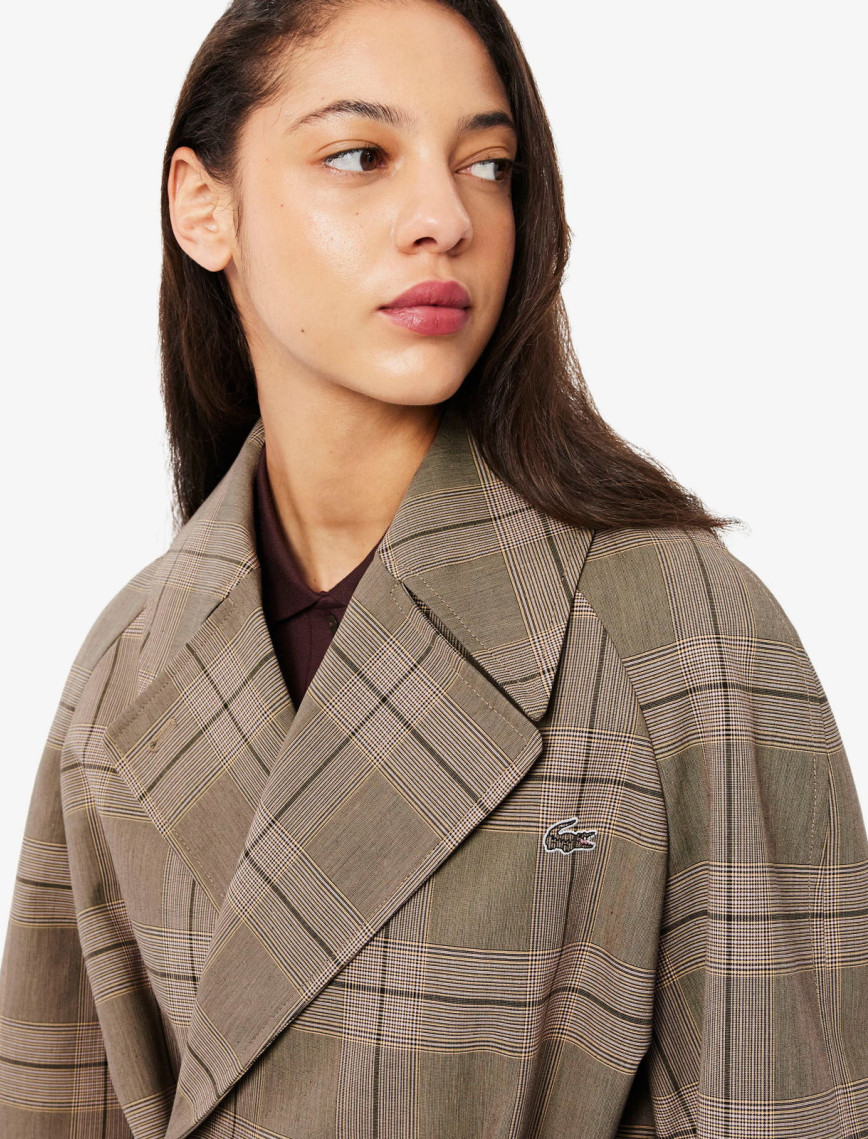 Lacoste Kadın Relaxed Fit Ekose Bej Kaban Lacoste Kadın Relaxed Fit Ekose Bej Kaban