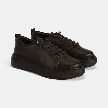 Kadın Kahve Bağcıklı Deri Spor Ayakkabı