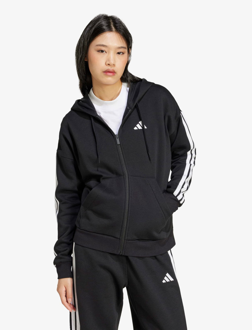 adidas Essentials 3 Stripes Full Zip Kadın Siyah Polar adidas Essentials 3 Stripes Full Zip Kadın Siyah Polar