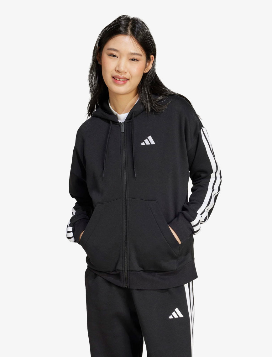adidas Essentials 3 Stripes Full Zip Kadın Siyah Polar adidas Essentials 3 Stripes Full Zip Kadın Siyah Polar