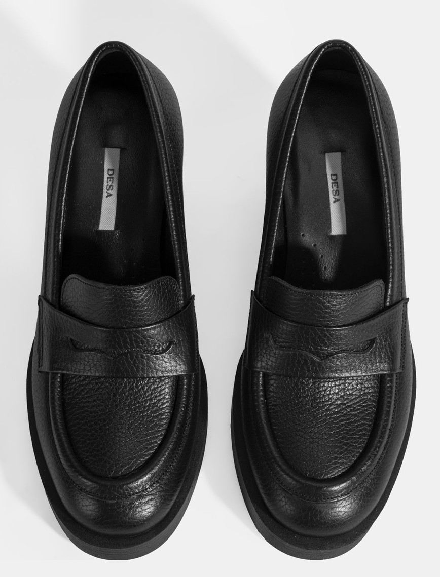 Kadın Siyah Kalın Topuklu Deri Loafer Kadın Siyah Kalın Topuklu Deri Loafer