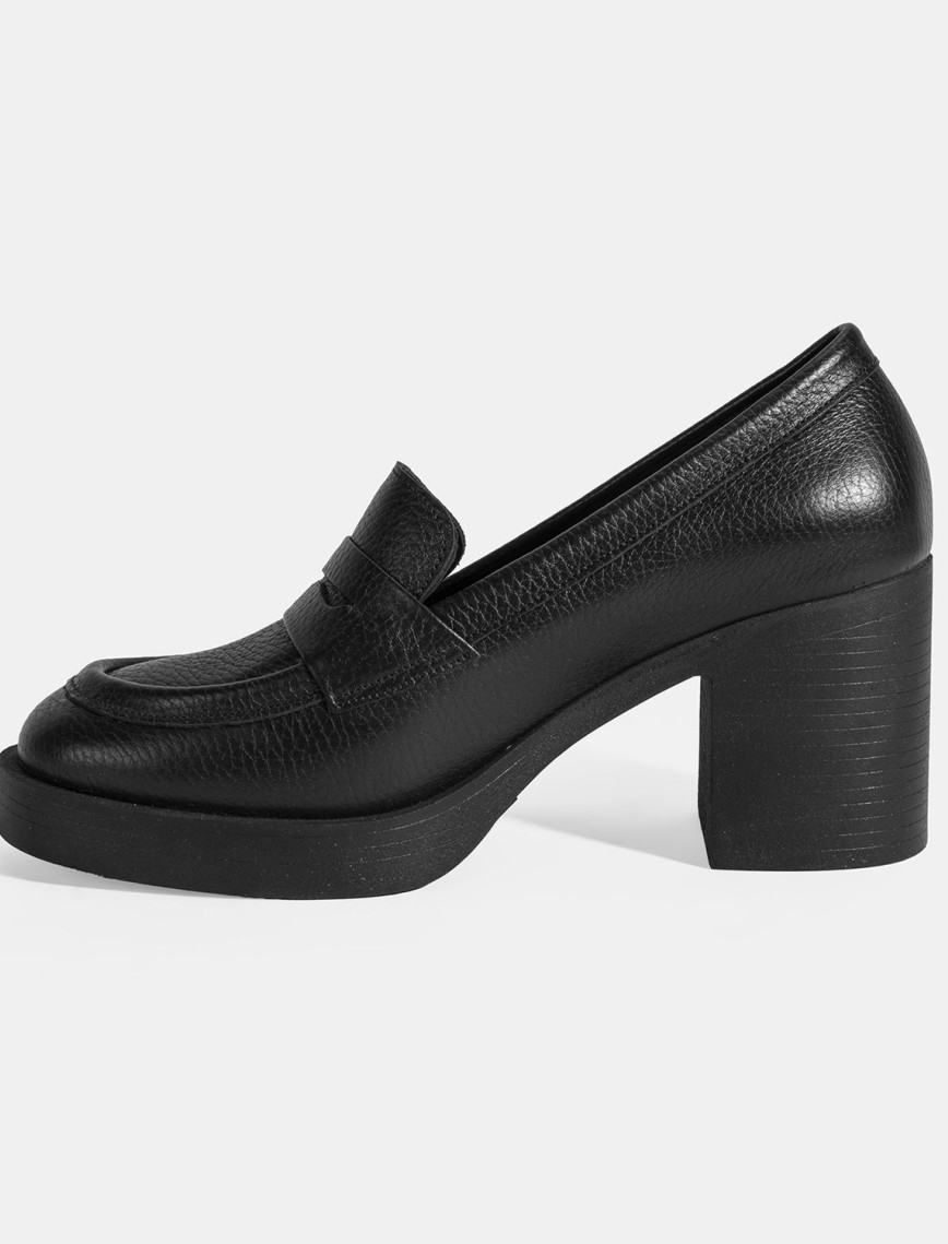 Kadın Siyah Kalın Topuklu Deri Loafer Kadın Siyah Kalın Topuklu Deri Loafer