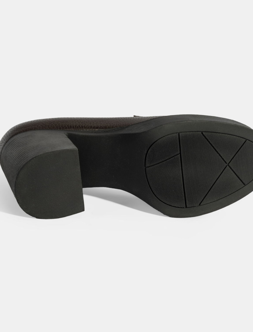 Kadın Kahve Kalın Topuklu Deri Loafer Kadın Kahve Kalın Topuklu Deri Loafer