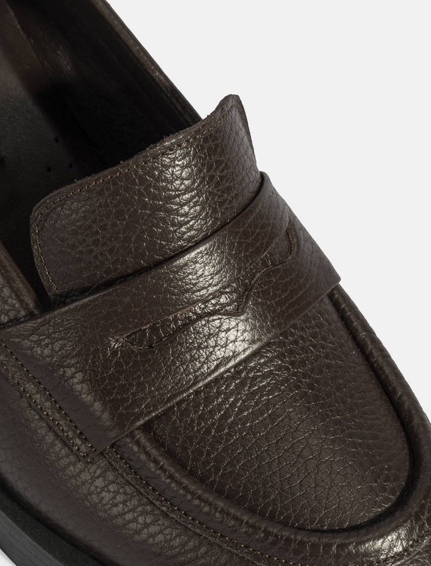 Kadın Kahve Kalın Topuklu Deri Loafer Kadın Kahve Kalın Topuklu Deri Loafer