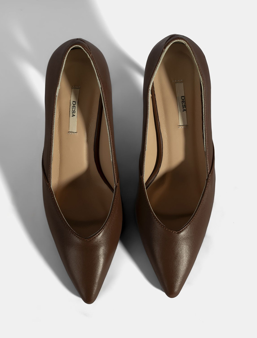 Kadın Taba Deri Topuklu Klasik Ayakkabı Kadın Taba Deri Topuklu Klasik Ayakkabı