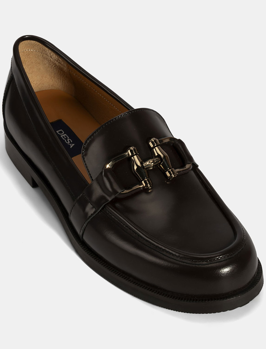 Kadın Kahve Metal Toka Detaylı Deri Loafer Kadın Kahve Metal Toka Detaylı Deri Loafer