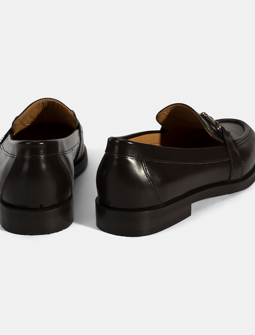 Kadın Kahve Metal Toka Detaylı Deri Loafer Kadın Kahve Metal Toka Detaylı Deri Loafer