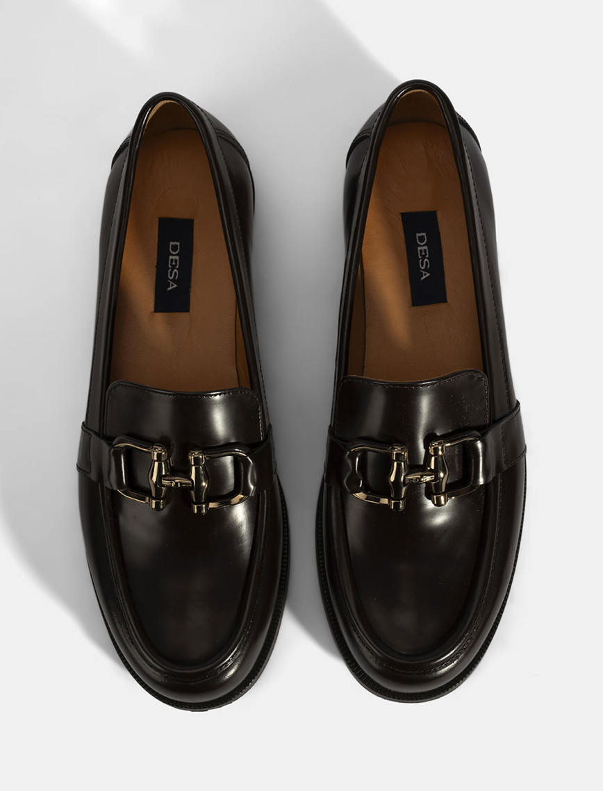 Kadın Kahve Metal Toka Detaylı Deri Loafer Kadın Kahve Metal Toka Detaylı Deri Loafer