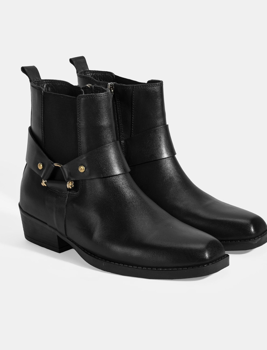 Kadın Siyah Lastik Detaylı Deri Bot Kadın Siyah Lastik Detaylı Deri Bot