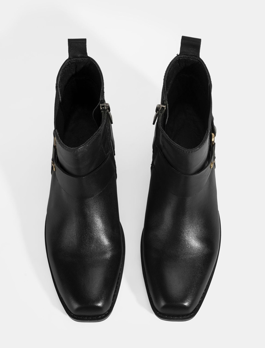 Kadın Siyah Lastik Detaylı Deri Bot Kadın Siyah Lastik Detaylı Deri Bot