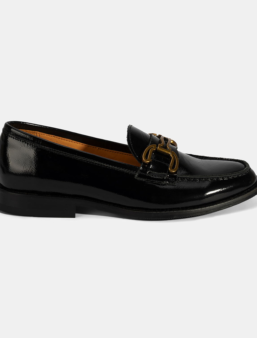 Kadın Siyah Metal Toka Aksesuarlı Rugan Loafer Kadın Siyah Metal Toka Aksesuarlı Rugan Loafer