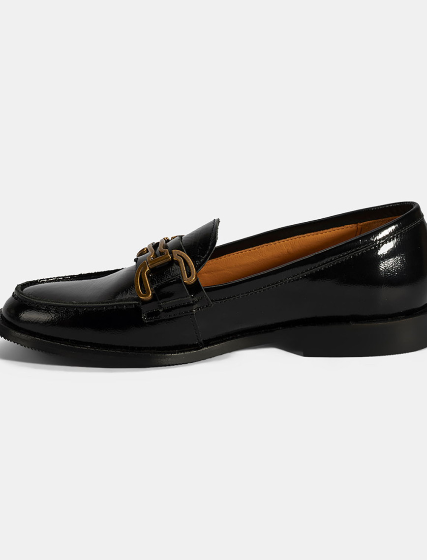 Kadın Siyah Metal Toka Aksesuarlı Rugan Loafer Kadın Siyah Metal Toka Aksesuarlı Rugan Loafer