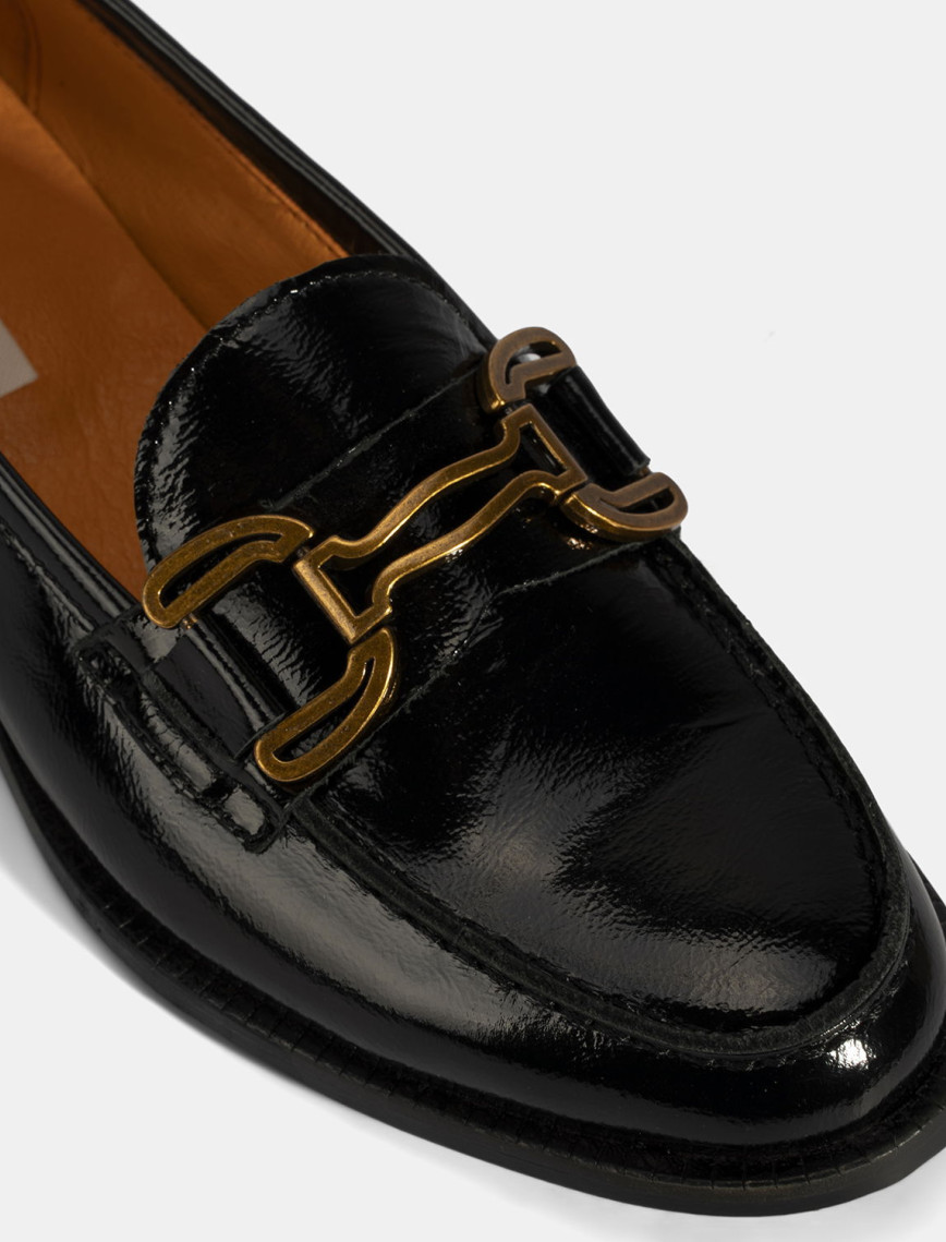 Kadın Siyah Metal Toka Aksesuarlı Rugan Loafer Kadın Siyah Metal Toka Aksesuarlı Rugan Loafer